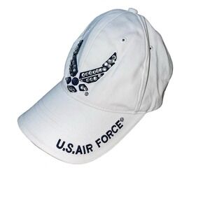 Women's Air Force cap hat baseball white blue blinged rhinestone adjustable